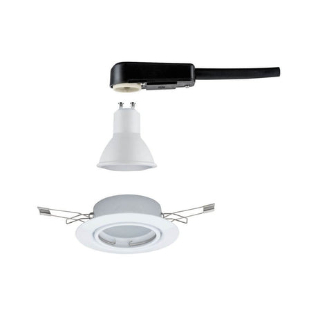 Einbauleuchte LED Base rund GU10 Weiß mit schwenkbarem LED Leuchtmittel und warmweißem Licht.