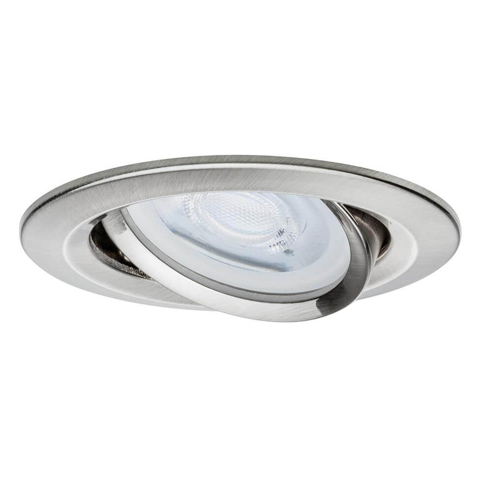 Runde Einbauleuchte Nova IP23 aus Eisen mit GU10-Sockel, ideal für Wohnräume und Dachvorstände.