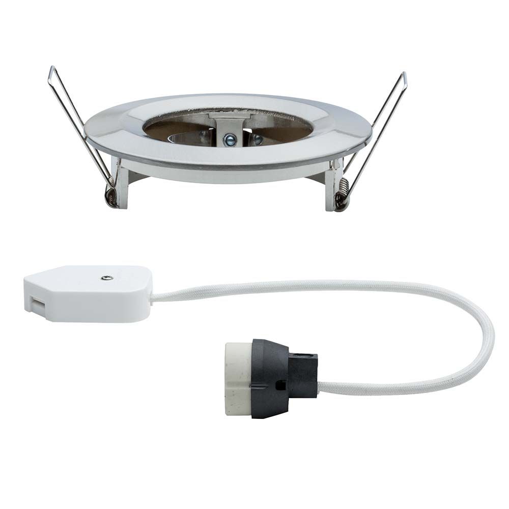 Einbauleuchte Nova IP44 rund aus Eisen mit GU10-Sockel und Anschlusskabel für Feuchträume.