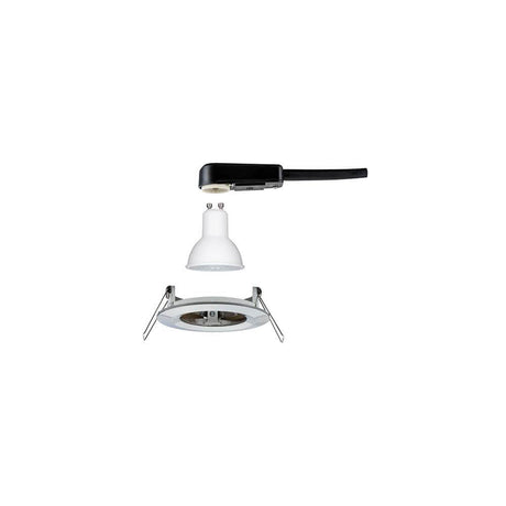 Einbauleuchte Nova rund starr LED IP44 1x6,5W 2700K GU10 – Montageansicht mit LED-Leuchtmittel und Einbauring.