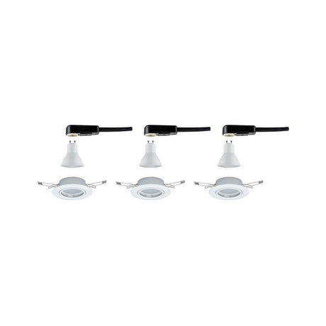 Einbauleuchten-Base Coin LED schwenkbar 3x5W Weiß – Set bestehend aus drei robusten, weißen Einbaustrahlern.