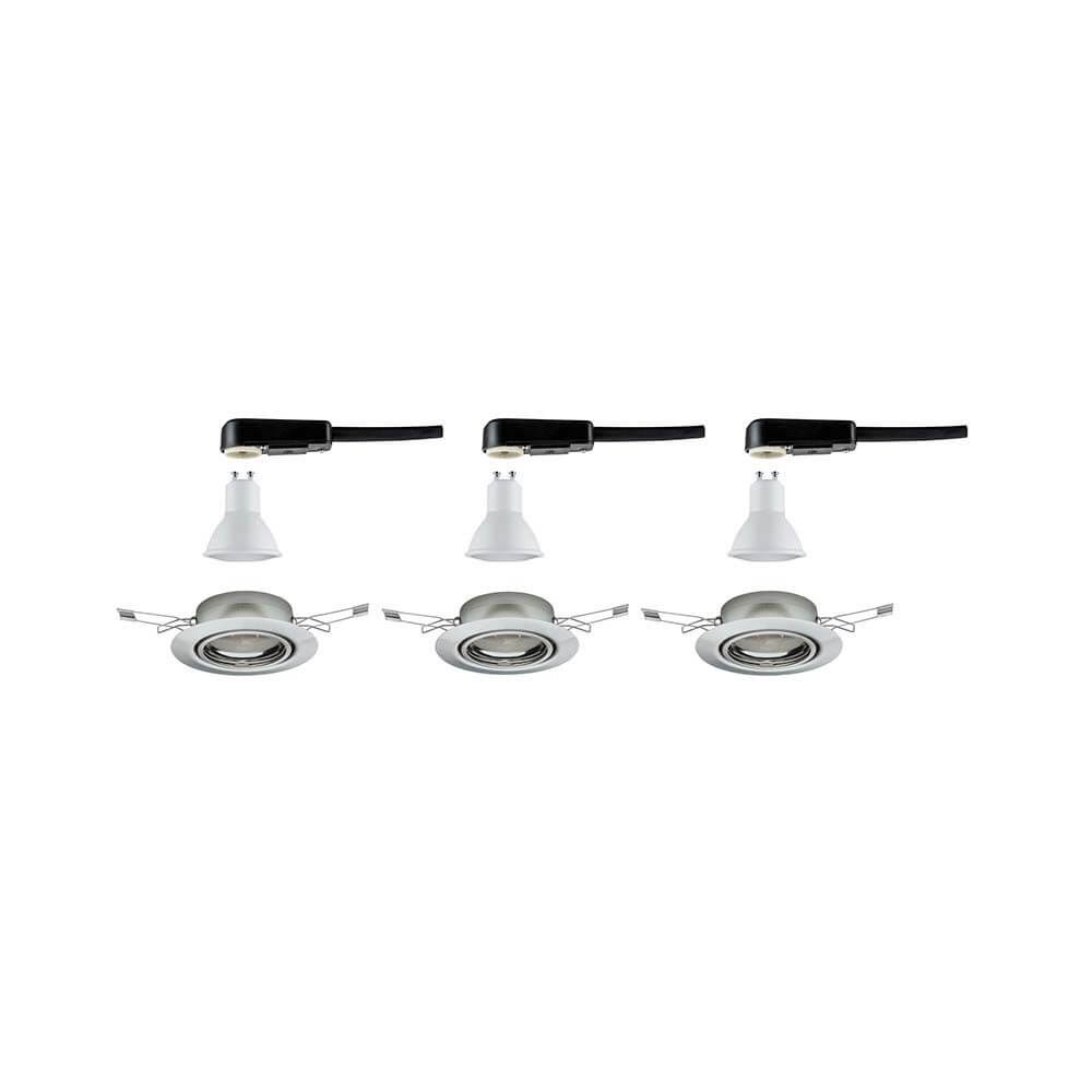 Einbauleuchten-Base rund schwenkbar LED 3x5W GU10 51mm, Set von drei hochwertigen Einbaustrahlern aus Metall.