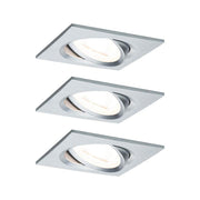 3er LED Einbauleuchten-Set Nova Eckig Schwenkbar Alu-Gebürstet - moderne LED Spots in elegantem Design.