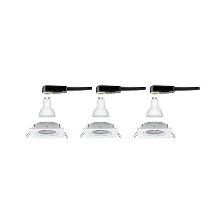 Set de spots encastrés Nova carré orientable LED 3x6,5W 2700K GU10 blanc - set d’éclairage moderne pour une ambiance chaleureuse.