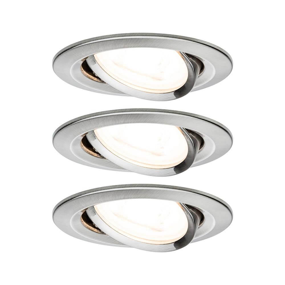 Einbauleuchten-Set Nova rund, schwenkbar, LED 3-stepdim, GU10, warmweißes Licht, modernes Design.