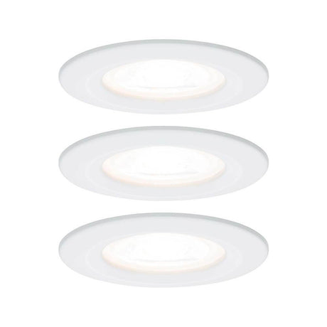 Recessed light set Nova round fixed LED IP44 3x6.5W 2700K GU10 white, set of 3 with warm white light.