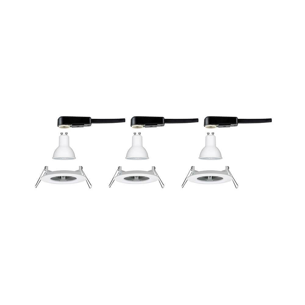 Einbauleuchten-Set Nova rund starr LED IP44 3x6,5W 2700K GU10 Weiß mit drei Einbauspots in modernem Design.