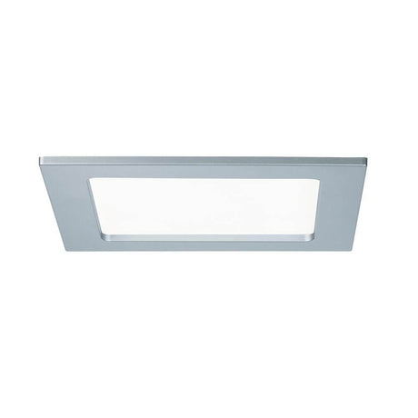 Panneau encastré LED carré 12W 4000K IP44 en finition argentée, idéal pour les pièces humides.