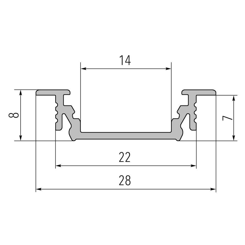 Einbauprofil flach 200cm Alu-eloxiert ohne Abdeckung für LED-Strips - technische Zeichnung
