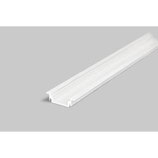Einbauprofil flach 200cm Weiß ohne Abdeckung für LED-Strips auf grauem Hintergrund.