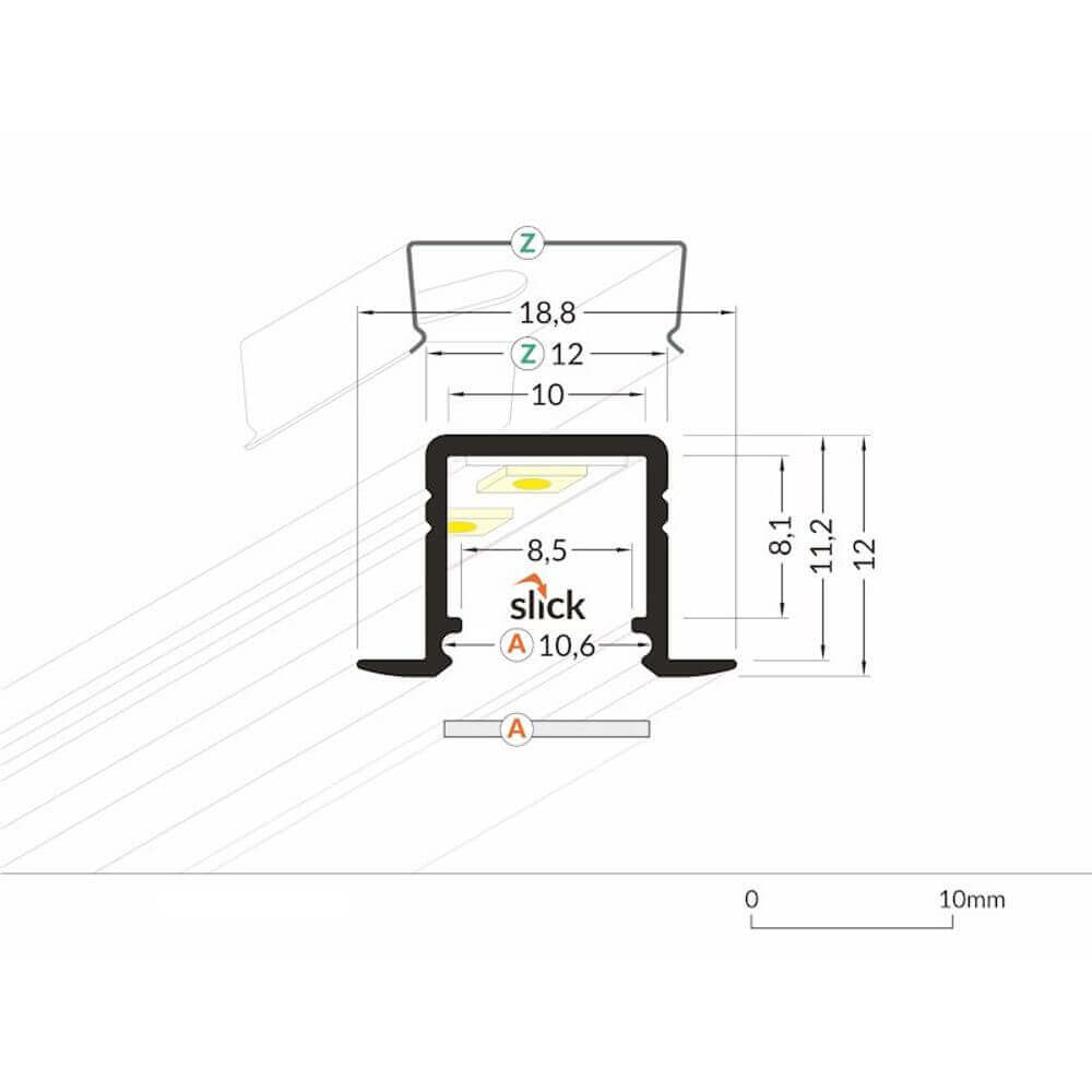 Einbauprofil micro 200cm Alu-eloxiert ohne Abdeckung für LED-Strips