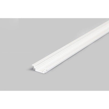 Einbauprofil schmal 200cm Weiß ohne Abdeckung für LED-Strips auf grauem Hintergrund.