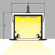 Einbauprofil tief 200cm Alu-eloxiert ohne Abdeckung für LED-Strips, Querschnitt mit Maßangaben, ideal für sauberen Einbau.