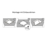 Montageanleitung für den Einbaurahmen Weiß für LED Panel 1200 in drei Schritten. Leichte Installation dargestellt.