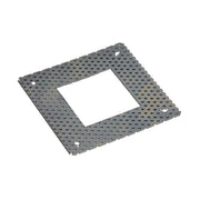 Einbaurahmen eckig 80x80mm aus grauem Kunststoff mit Lochstruktur und zentralem Ausschnitt, isometrische Ansicht