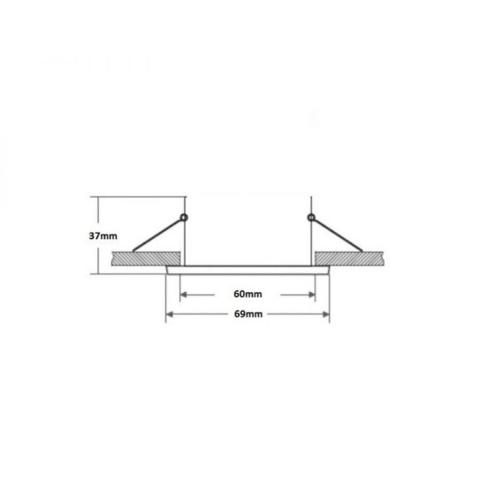Technische Zeichnung Einbaustrahler Slim rund für GU10 und MR16 in Weiß, Maße: 60mm x 69mm x 37mm.