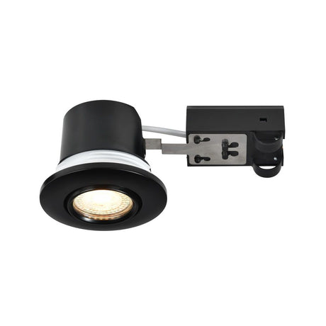 Einbaustrahler Umberto in Schwarz mit GU10-Fassung und IP44, ideal für Feuchträume und verschiedene Deckenmaterialien.