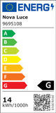 Energieeffizienzlabel für Nova Luce 9695108, zeigt Verbrauch von 14 kWh/1000h, ausgezeichnet mit der Bewertung G.