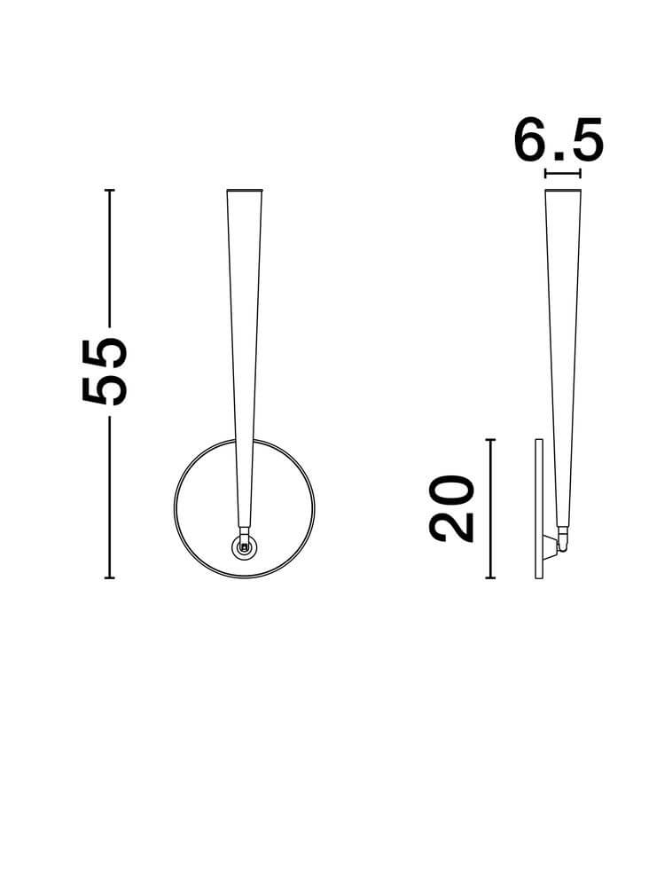 Ekei Deckenleuchte Ø 20cm 3000K technische Zeichnung mit Abmessungen von 55cm hoch und 20cm Durchmesser.