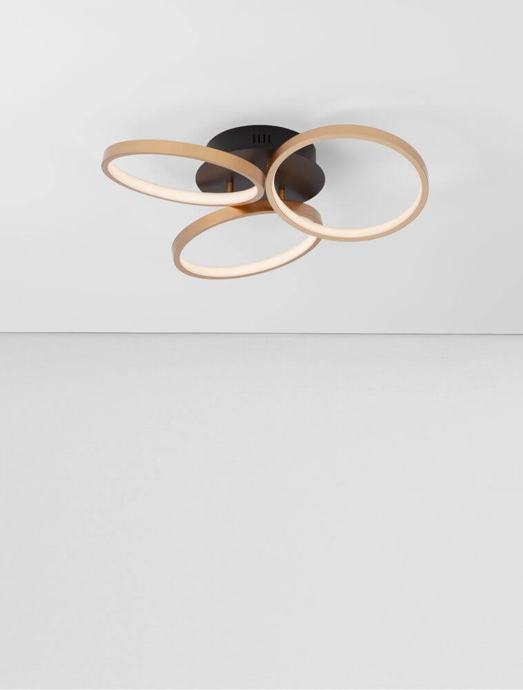 Elize LED Deckenleuchte 3-flammig Ø 55cm 3000K Schwarz, Gold an Decke montiert