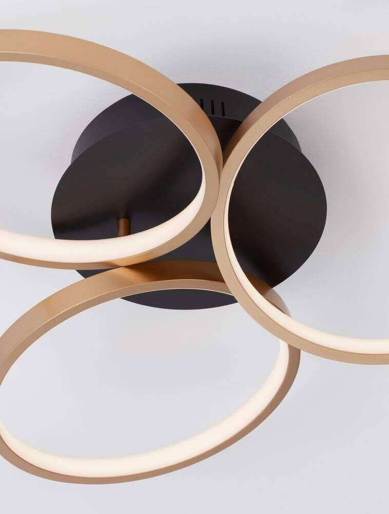 Elize LED Deckenleuchte 3-flammig Ø 55cm 3000K Schwarz, Gold - moderne Deckenleuchte mit eleganten Ringen.