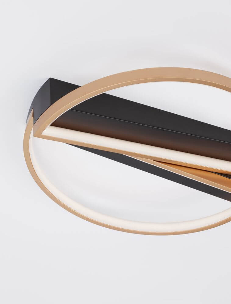 Elize LED Deckenleuchte Halbrund 2-flammig 3000K Schwarz, Gold in eleganter Designansicht.