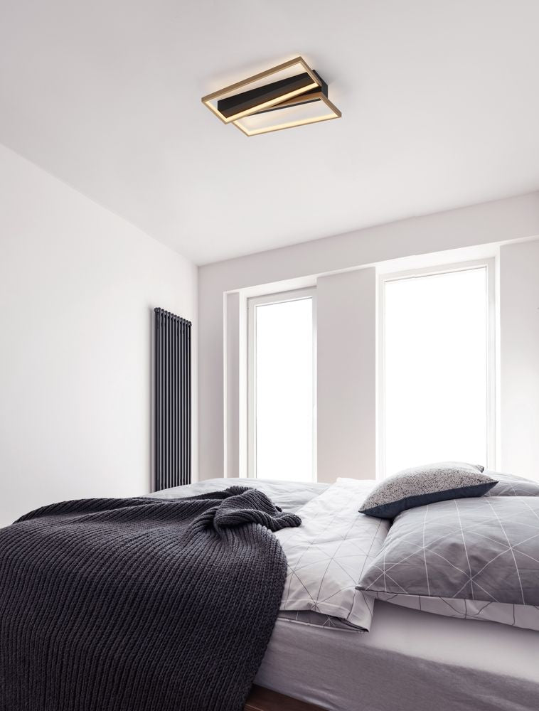 Elize Plafón LED rectangular 2 luces 3000K negro, dorado