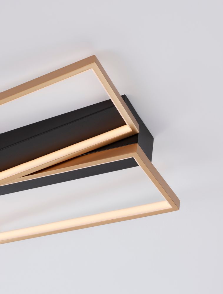 Elize Plafón LED rectangular 2 luces 3000K negro, dorado