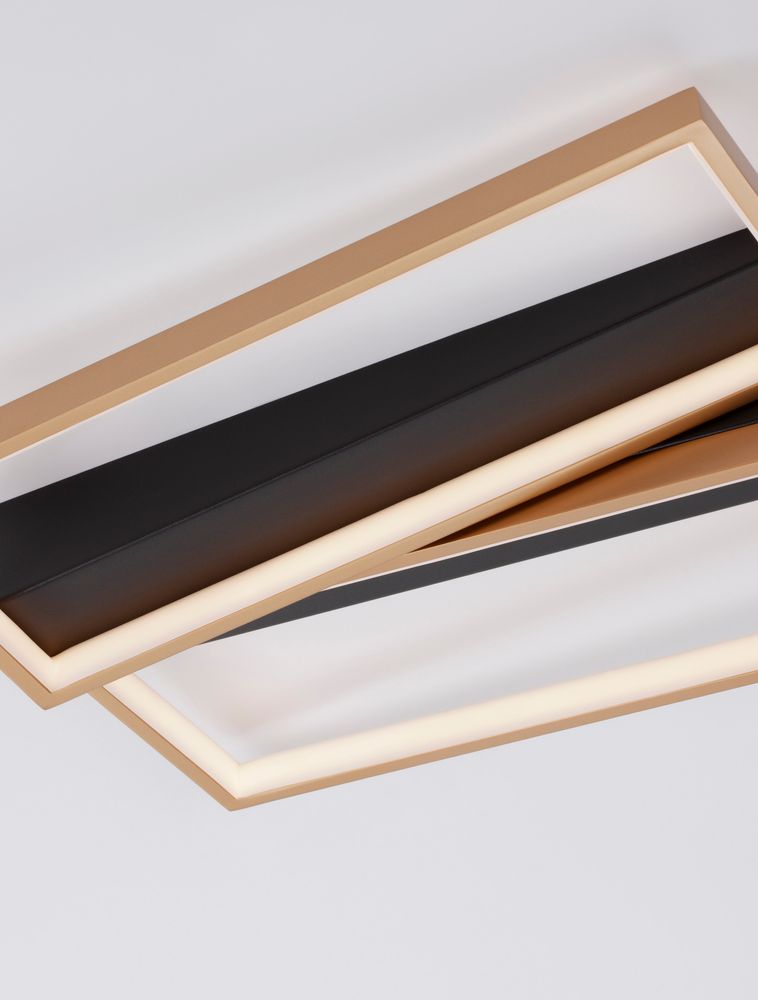 Elize Plafón LED rectangular 2 luces 3000K negro, dorado