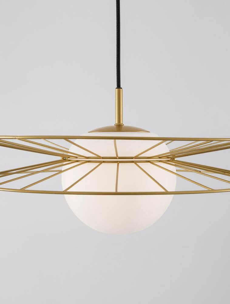 Ellery Pendelleuchte E27 Ø 45cm in elegantem Gold mit Glasoberfläche und modernem Design.