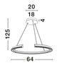 Technische Zeichnung der Elmo LED Pendelleuchte Ø 64cm 3500K Chrom mit Abmessungen und Designdetails.