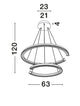 Technische Zeichnung der Elmo LED Pendelleuchte 2-flammig Ø 63cm 3500K Chrom mit Abmessungen.