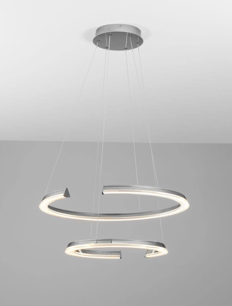 Elmo LED Pendelleuchte 2-flammig Ø 63cm 3500K Chrom in modernem Design mit silberner Aluminium-Oberfläche.
