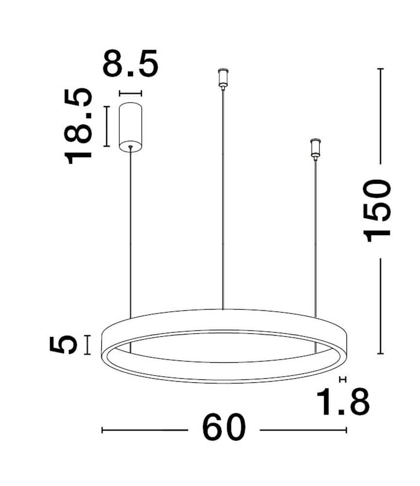 Elowen LED Pendelleuchte Ø 60cm 3000K Up & Down technische Zeichnung mit Abmessungen.