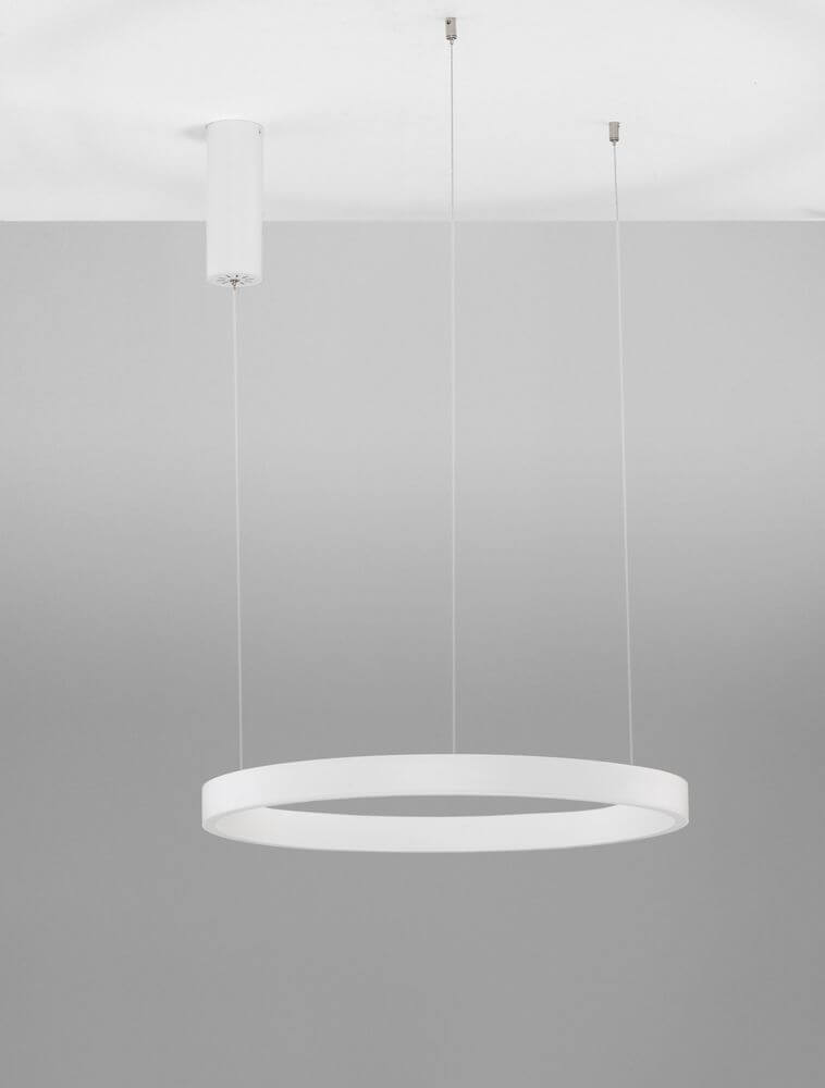 Elowen LED Pendelleuchte Ø 60cm 3000K Up & Down, elegante runde Pendelleuchte in Weiß, moderne Wohnraumbeleuchtung.