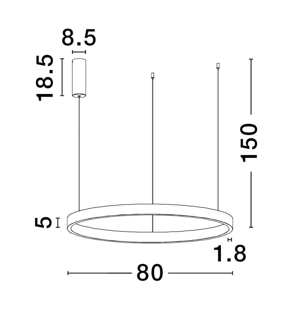 Technische Zeichnung der Elowen LED Pendelleuchte Ø 80cm 3000K Up & Down mit Abmessungen und Spezifikationen.