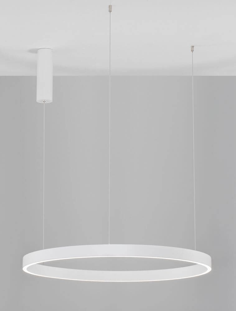 Elowen LED Pendelleuchte Ø 80cm 3000K Up & Down in modernem Design mit zirkulärem Aluminium-Schirm in Weiß