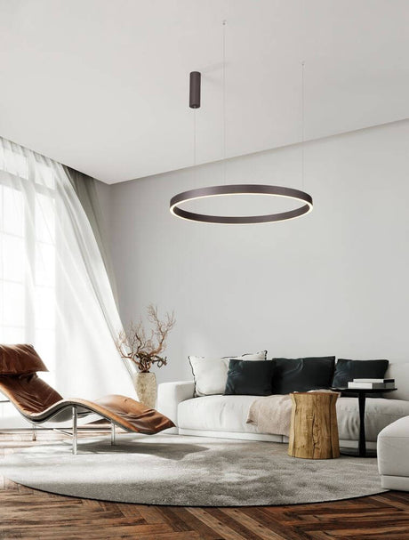 Elowen LED Pendelleuchte 3000K Up & Down Braun moderne Ring-Pendelleuchte für Ess- und Wohnzimmer