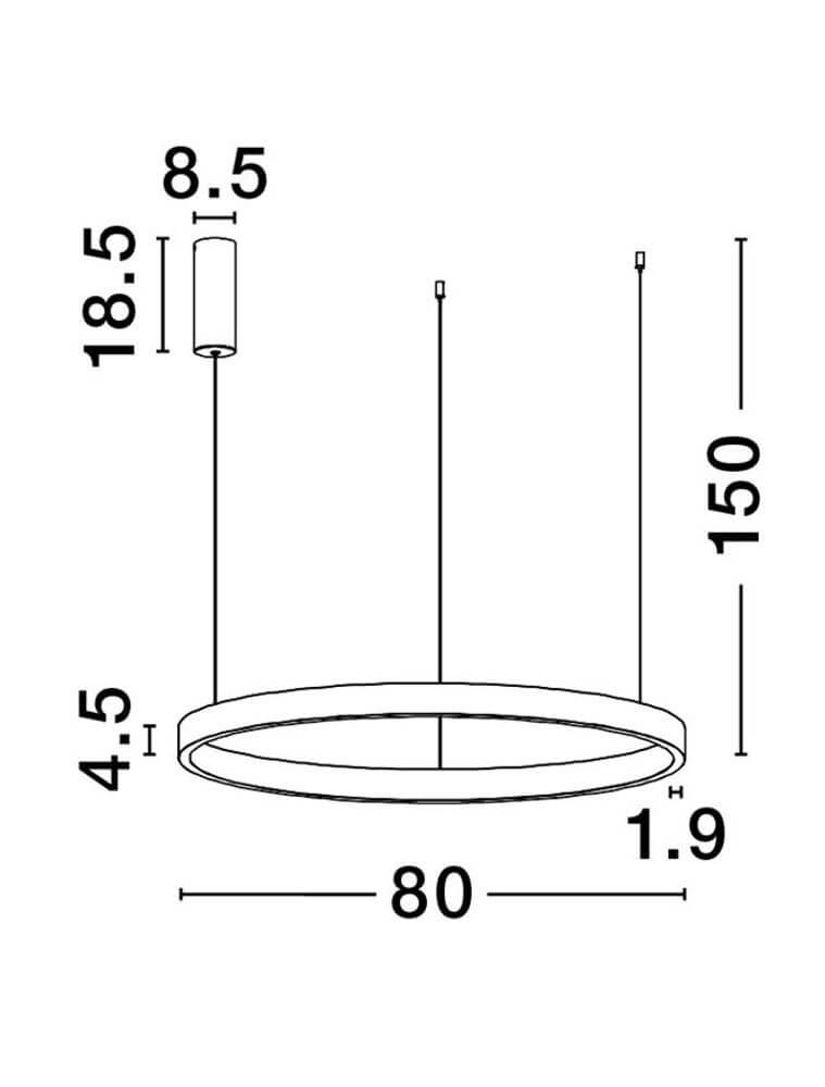 Technische Zeichnung der Elowen LED Pendelleuchte 3000K Up & Down Braun mit Abmessungen.