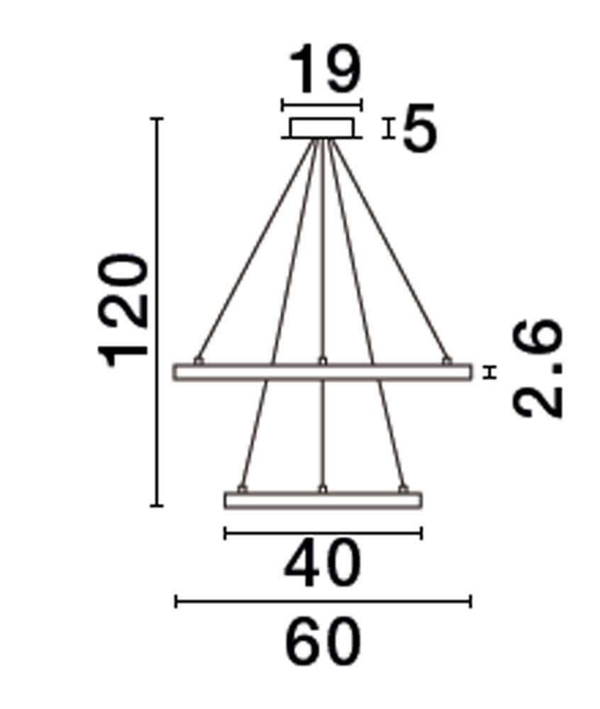 Empatia LED Pendelleuchte 2-flammig Ø 60cm 3000K Maßzeichnung mit Dimensionen