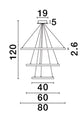 Technische Zeichnung der Empatia LED Pendelleuchte 3-flammig Ø 80cm 3000K mit Maßen.