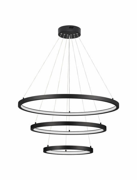 Empatia LED Pendelleuchte 3-flammig Ø 80cm 3000K schwarze Nova Luce Pendelleuchte mit drei Leuchtringen