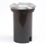 Energy-saving round recessed floor spotlight, stainless steel, clear glass in a modern design.