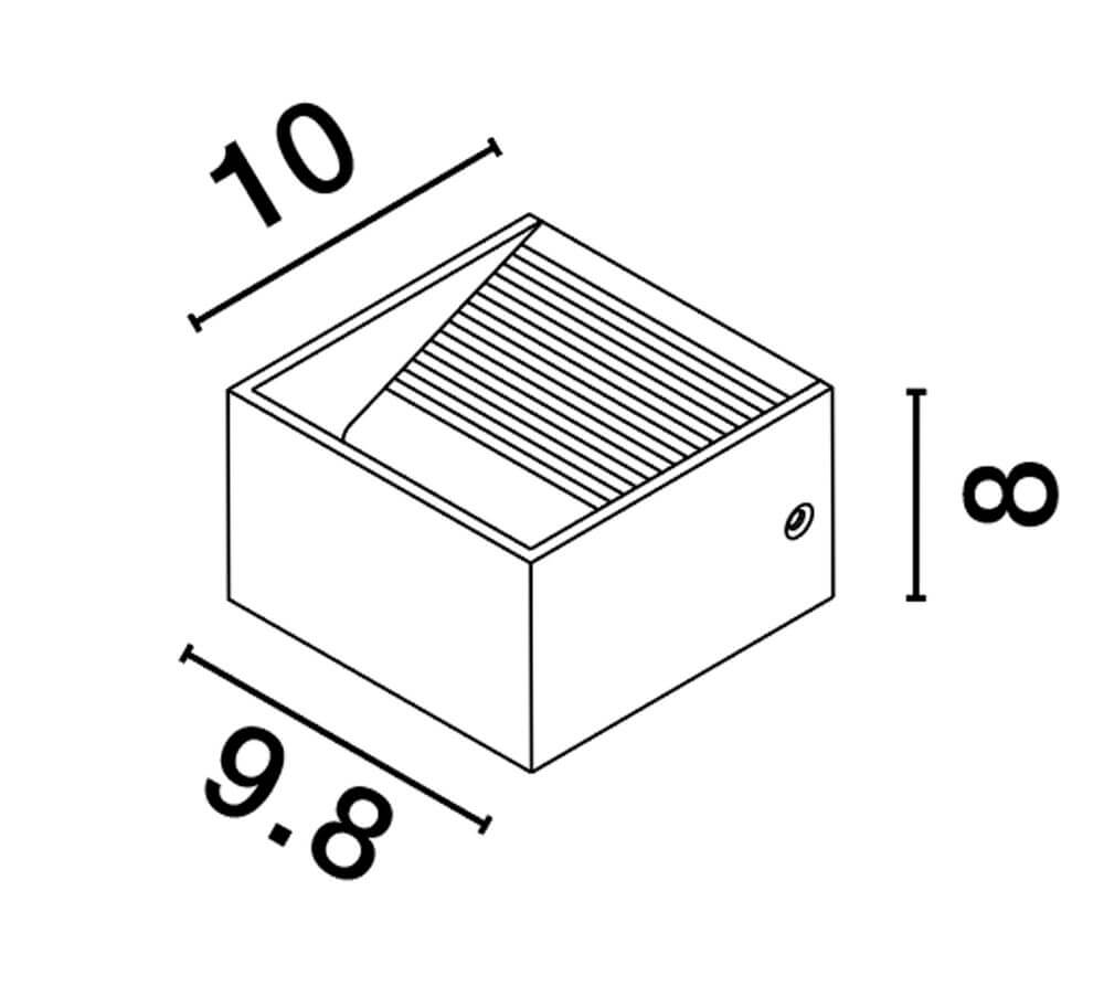 Maßzeichnung der Epic LED Wandleuchte, rechteckig, 10x9.8x8 cm, für stilvolle Beleuchtung.
