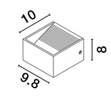 Maßzeichnung der Epic LED Wandleuchte, rechteckig, 10x9.8x8 cm, für stilvolle Beleuchtung.