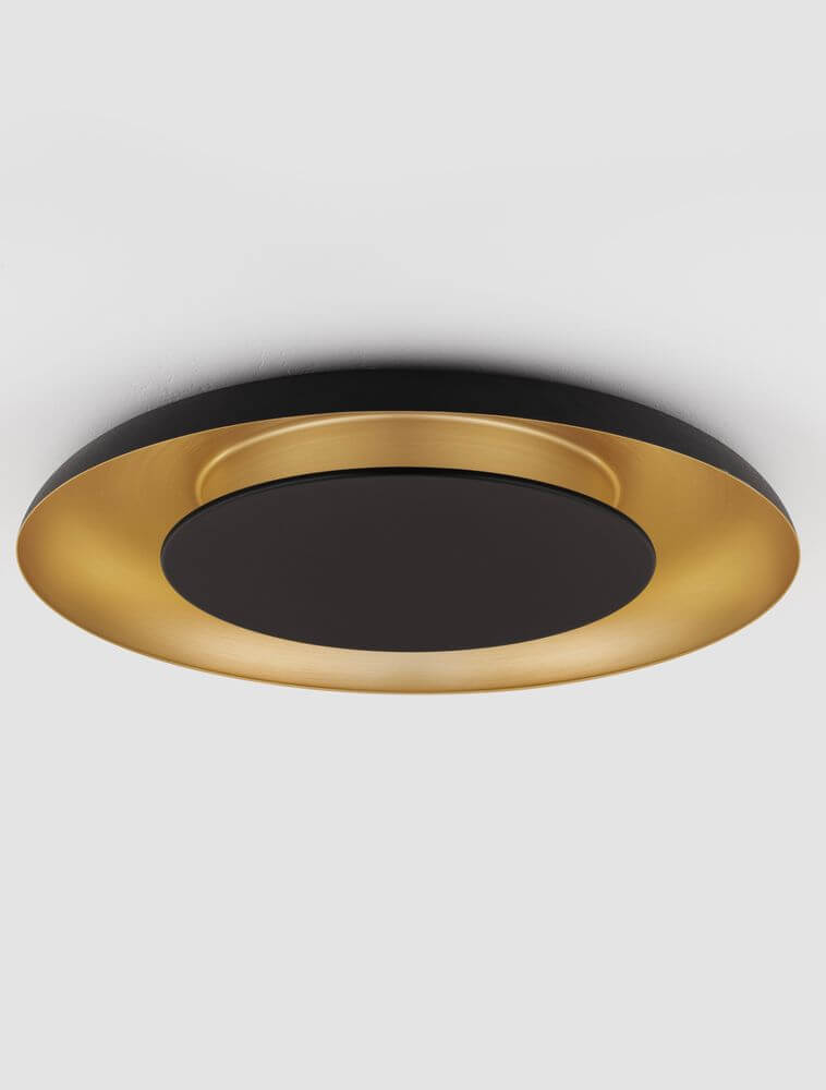 Alt Tag: Epos Deckenleuchte Ø 60cm 2700, 4000K – elegante schwarze und goldene Deckenleuchte aus Aluminium mit diffusierendem Acryl, ideal für Wohnzimmer und Flur