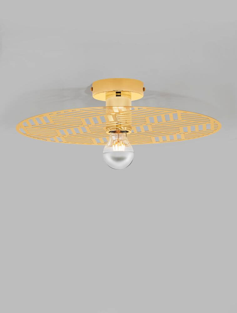 Eres Deckenleuchte E27 Ø 40cm Gold in elegantem Design mit goldener Metallstruktur und hellem Lampenschirm.