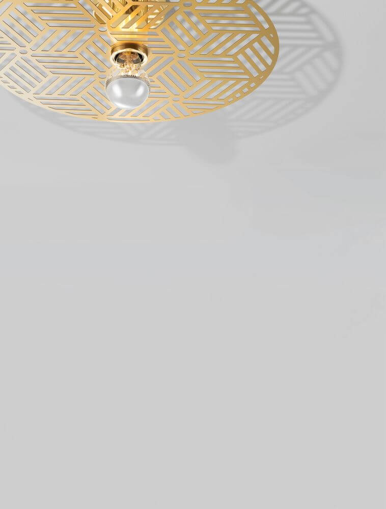 Eres Deckenleuchte E27 Ø 40cm Gold mit modernem Design und eleganter Goldfarbe auf weißen Hintergrund.