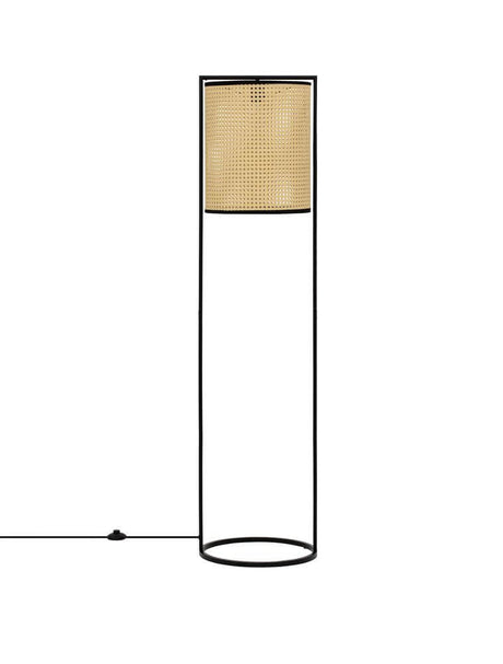 Lampadaire Erto nature, noir avec un design élégant en aluminium noir et rotin.