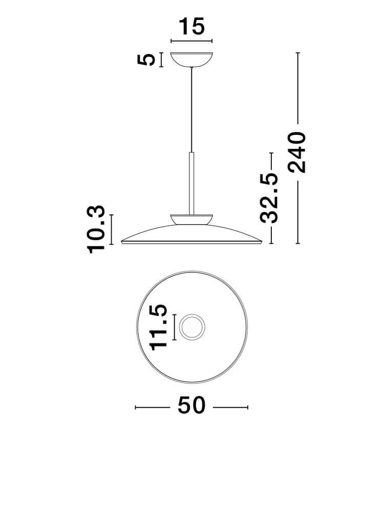 Technische Zeichnung der Esti LED Pendelleuchte Ø 50cm 3000K mit Maßangaben.